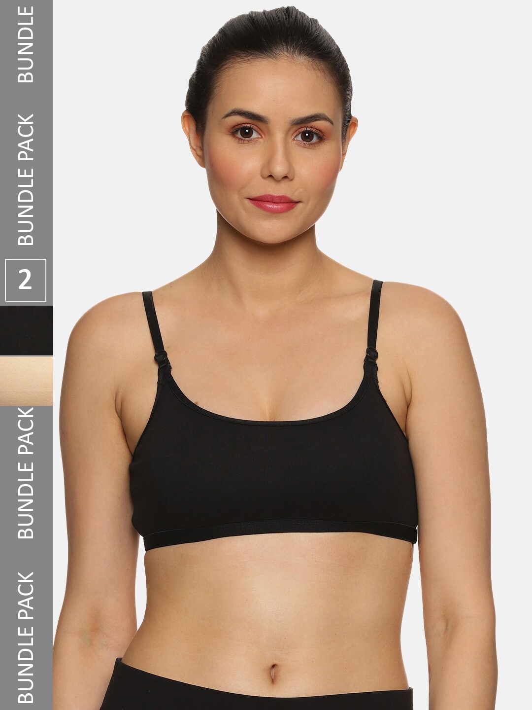 

NOT YET by us Pack Of 2 Medium Coverage Non-Padded Sports Bra MY-180-BR565-BLKSKN-30, Black