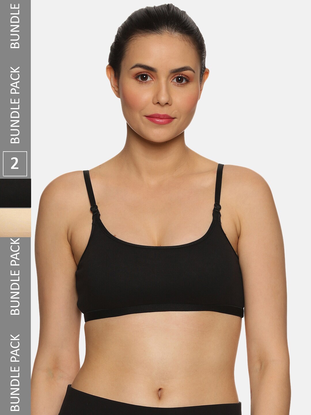 

NOT YET by us Pack of 2 Medium Coverage Non Padded Cotton Workout Bra with All Day Comfort, Black