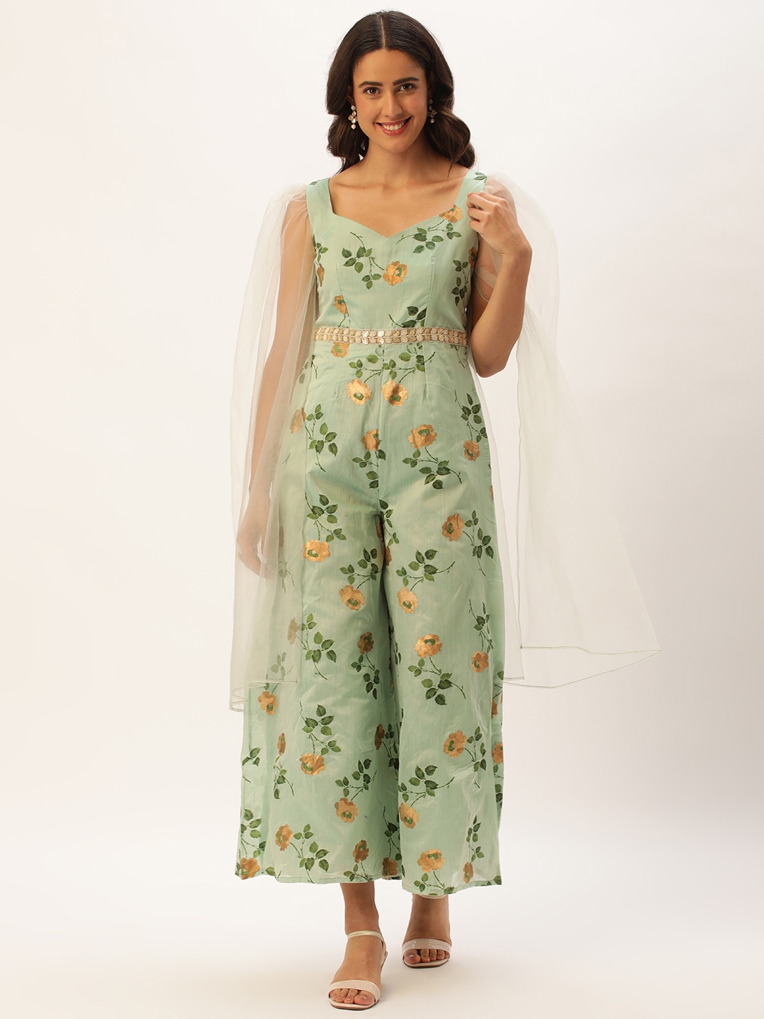

Ethnovog Printed Embellished Basic Jumpsuit, Green