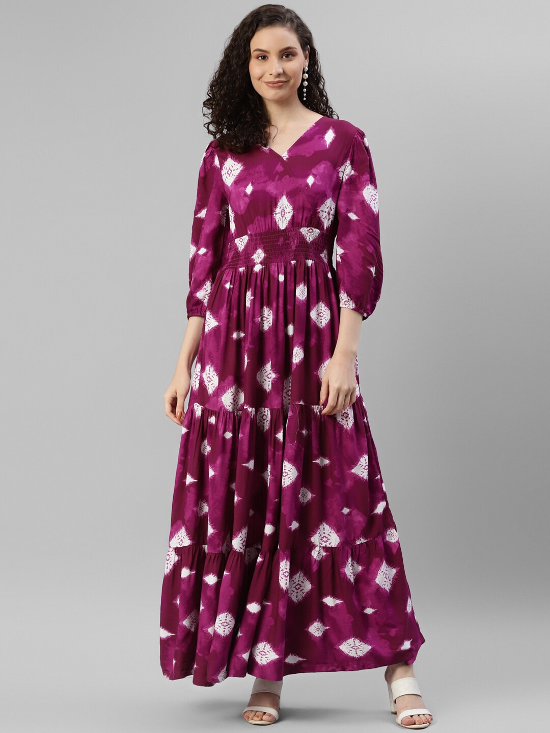 

DEEBACO Geometric Printed V-Neck Maxi Dress, Purple
