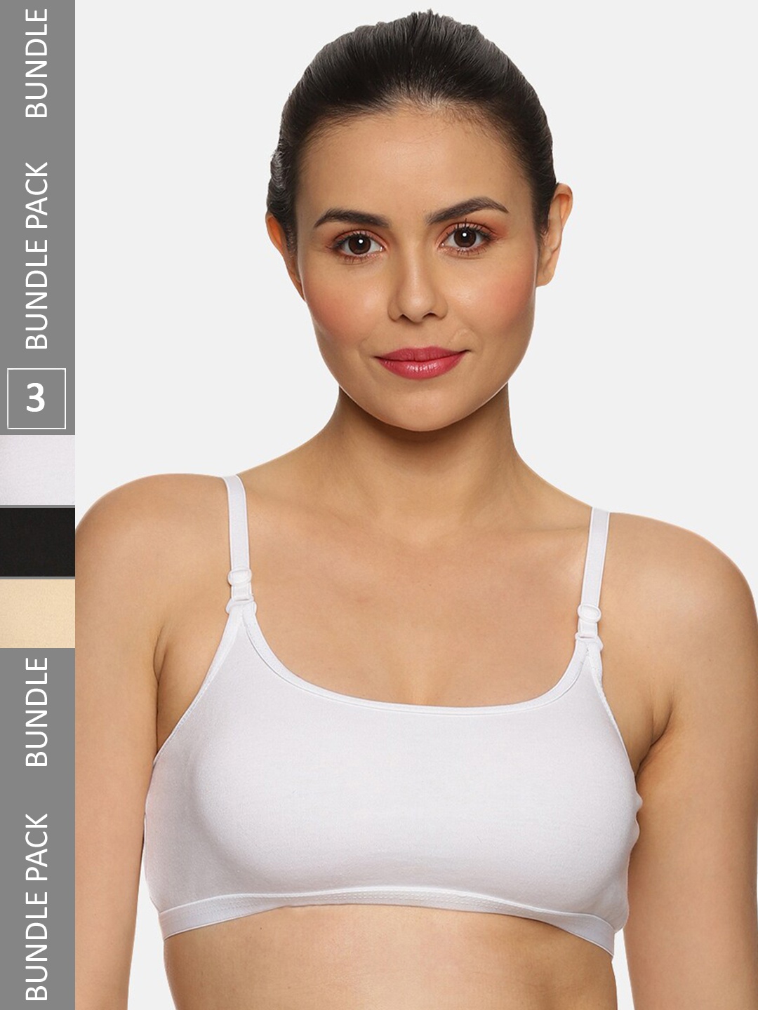 

NOT YET by us Pack of 3 Medium Coverage Non Padded Cotton Workout Bra with All Day Comfort, Black