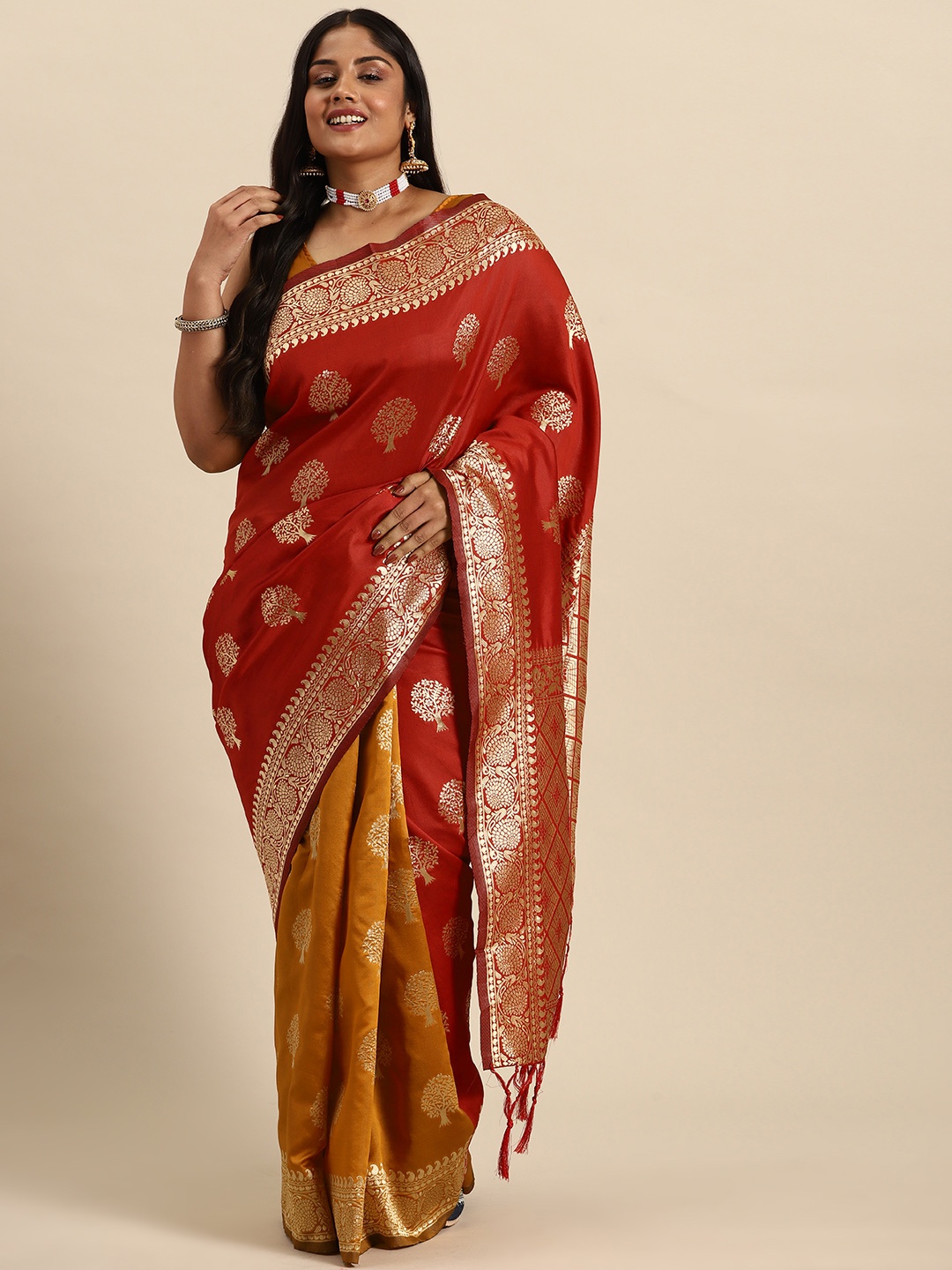 

Sztori Ethnic Motifs Zari Art Silk Banarasi Saree, Red