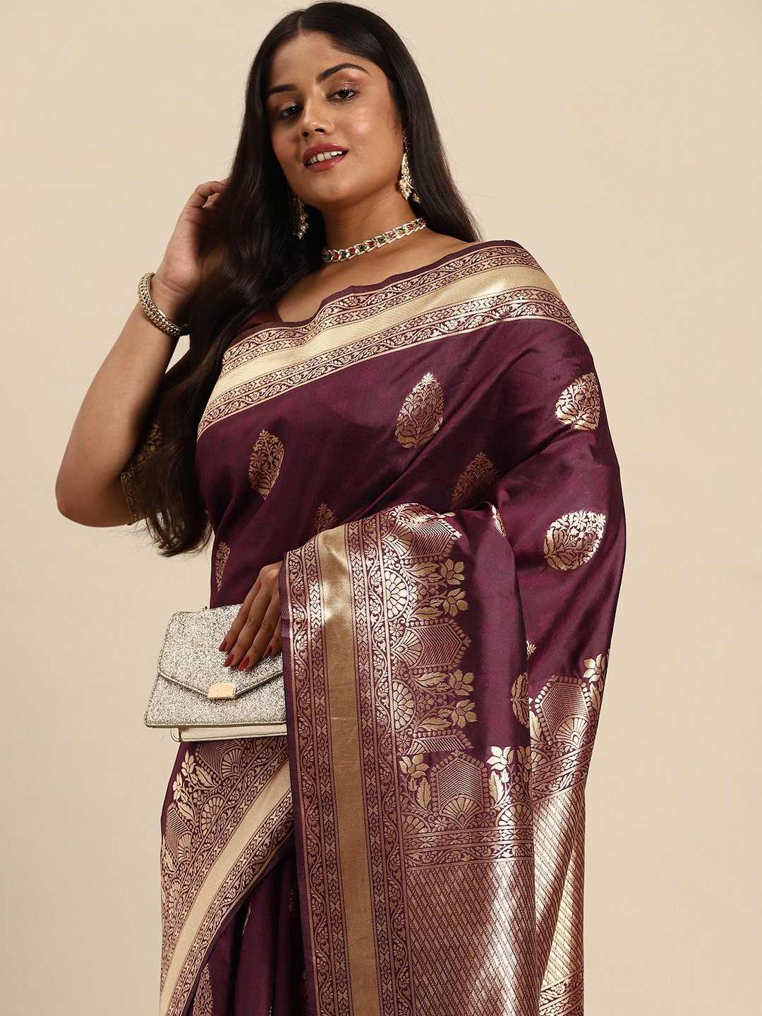 

Sztori Ethnic Motifs Zari Art Silk Banarasi Saree, Maroon