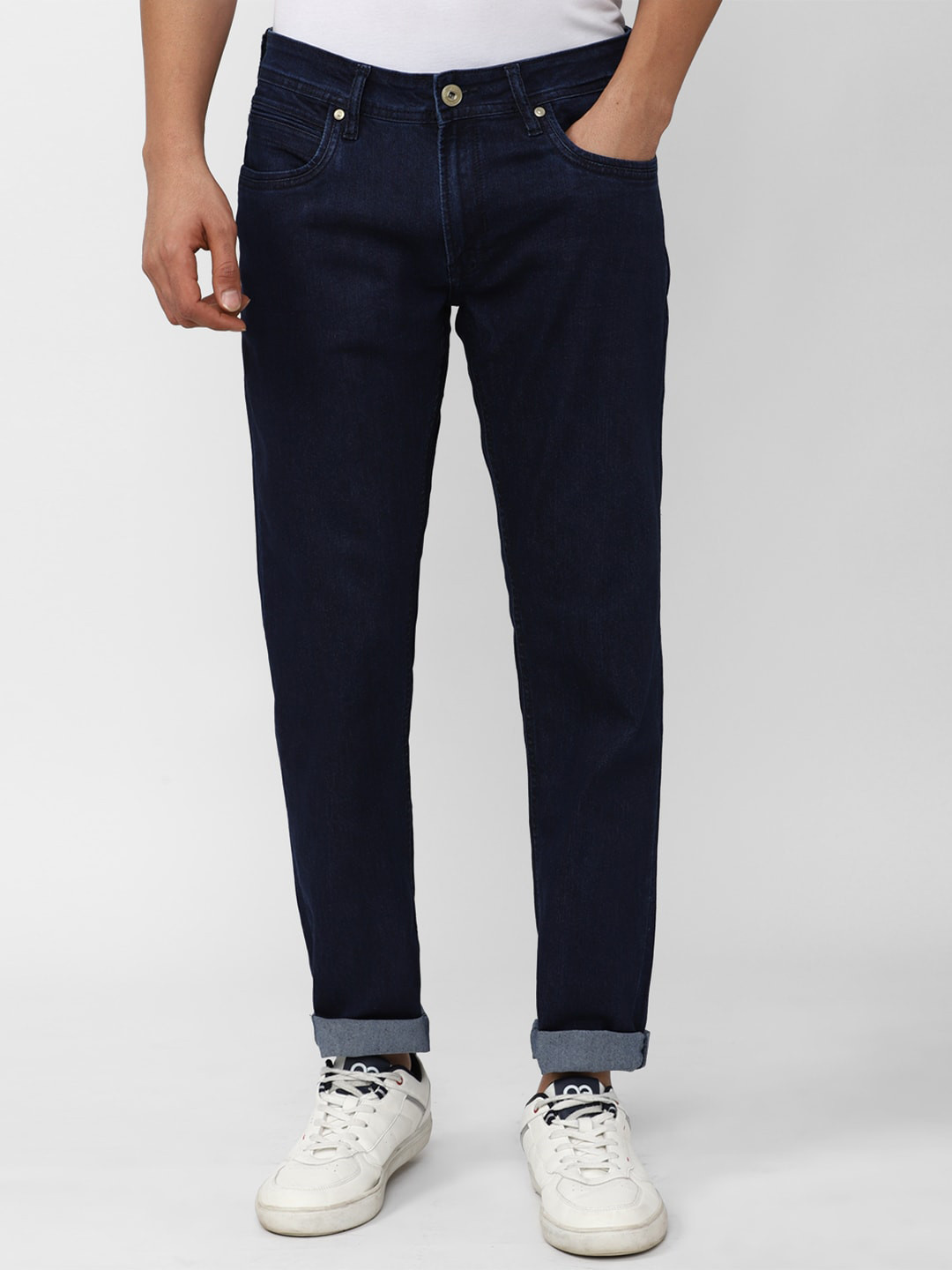 

Peter England Casuals Men Tapered Fit Clean Look Jeans, Navy blue