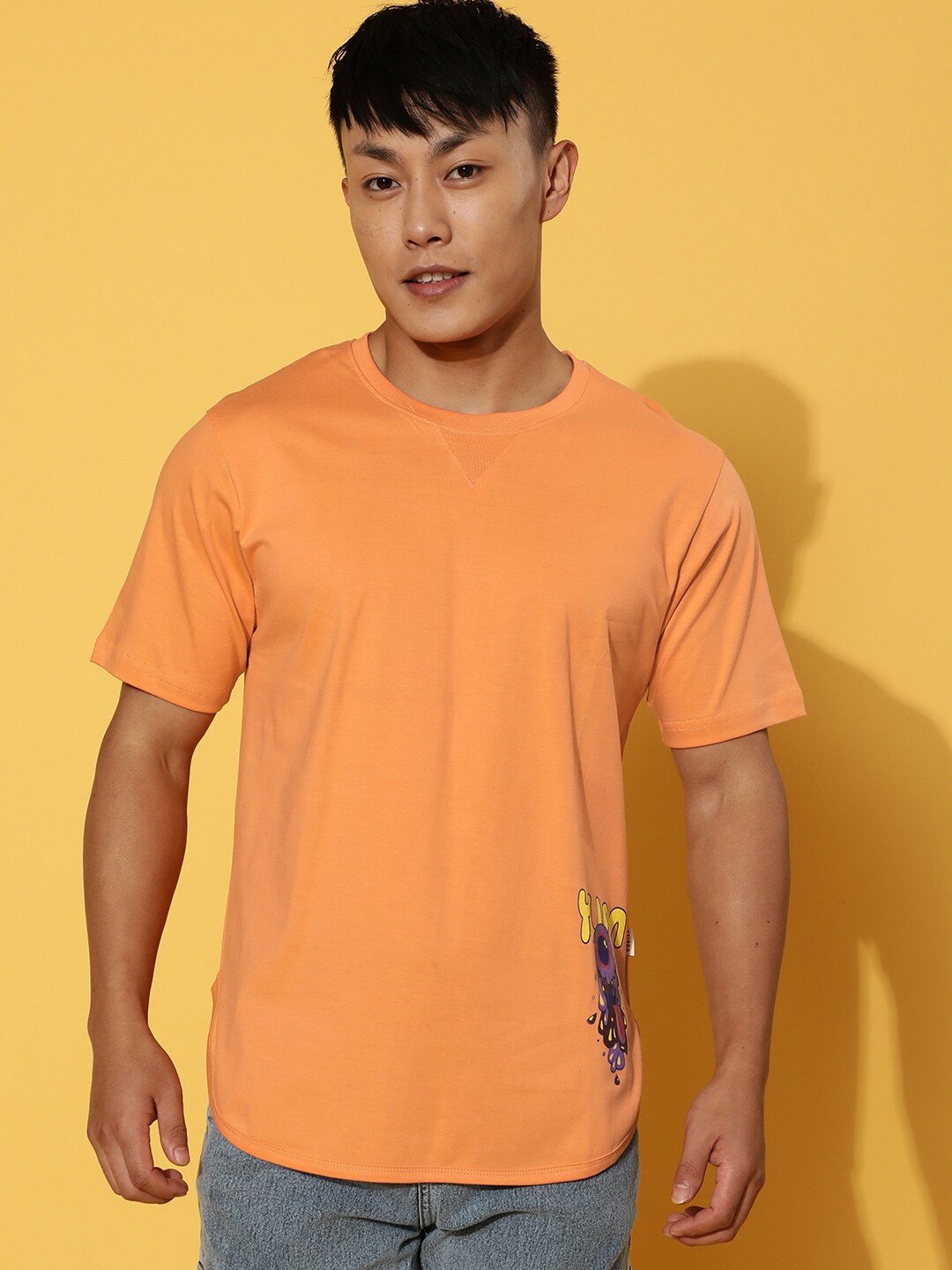 

VEIRDO Graphic Printed Cotton T-shirt, Orange