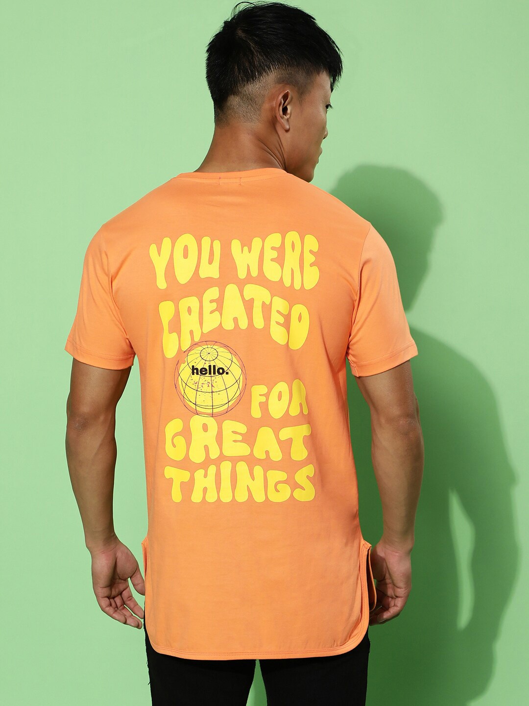 

VEIRDO Typography Printed Cotton T-shirt, Orange