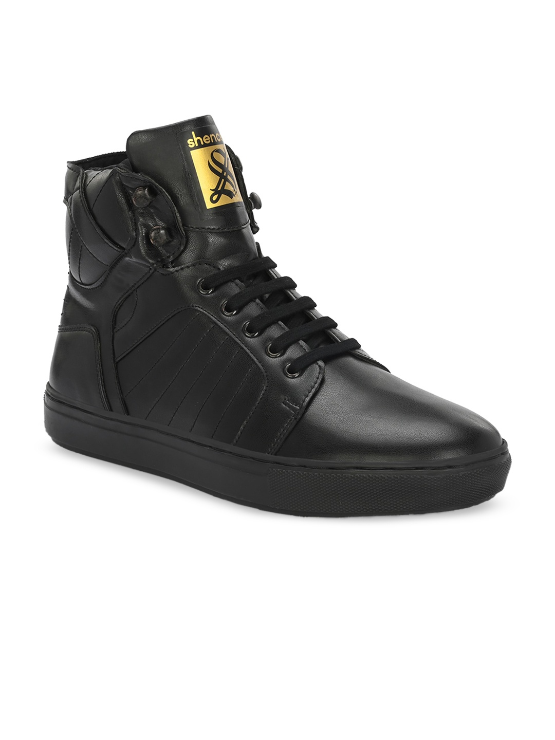 

SHENCES Men Textured Mid Top Lightweight Comfort Insole Basics Sneakers, Black