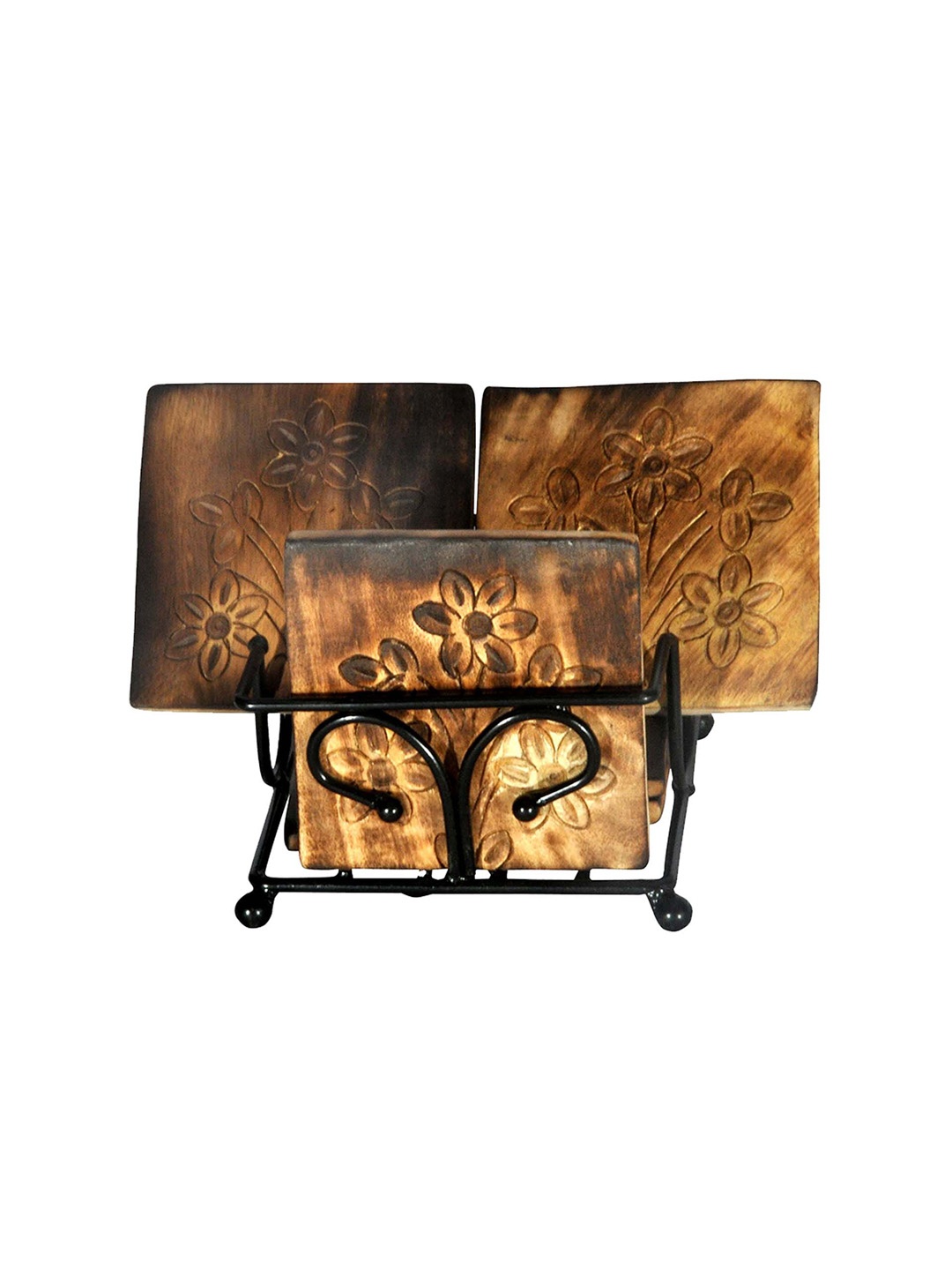 

SHREE KALA HOME DECOR Brown 5-Pieces Wooden Coasters With Case