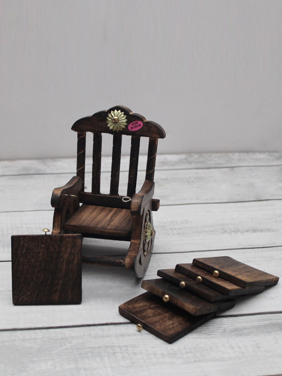 

SHREE KALA HOME DECOR Brown Wooden Tea Coasters Rocking Chair