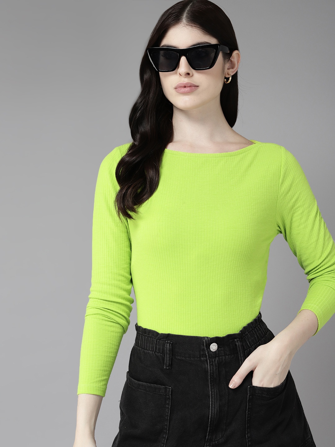 

The Roadster Life Co. Boat Neck Ribbed Top, Lime green