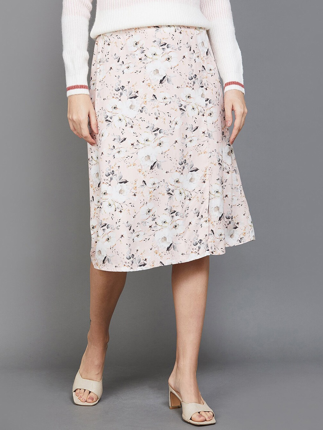

CODE by Lifestyle Floral Printed A-Line Knee Length Skirt, Pink
