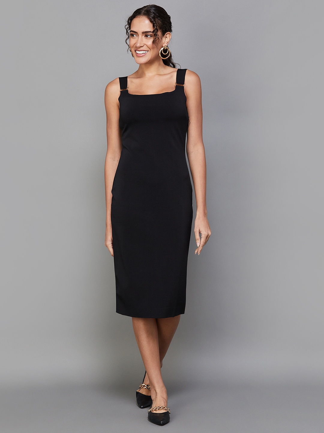 

CODE by Lifestyle Shoulder Straps Sheath Midi Dress, Black