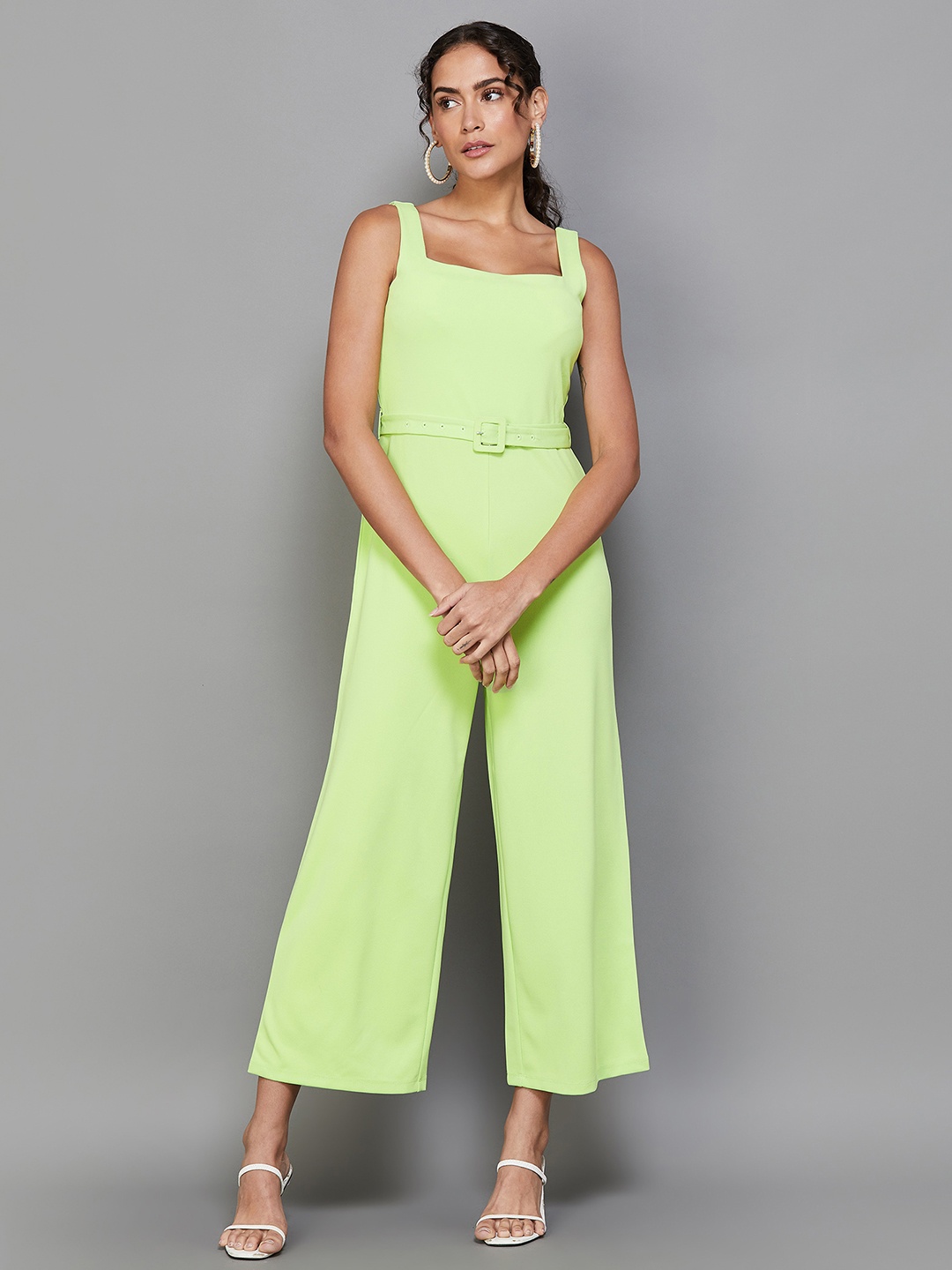 

CODE by Lifestyle Shoulder Straps Jumpsuit With Belt, Lime green