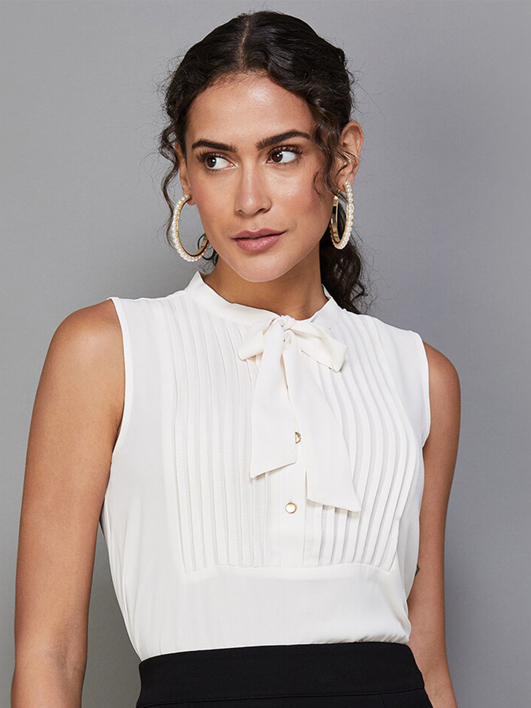 

CODE by Lifestyle Self Design Tie-Up Neck Top, Off white