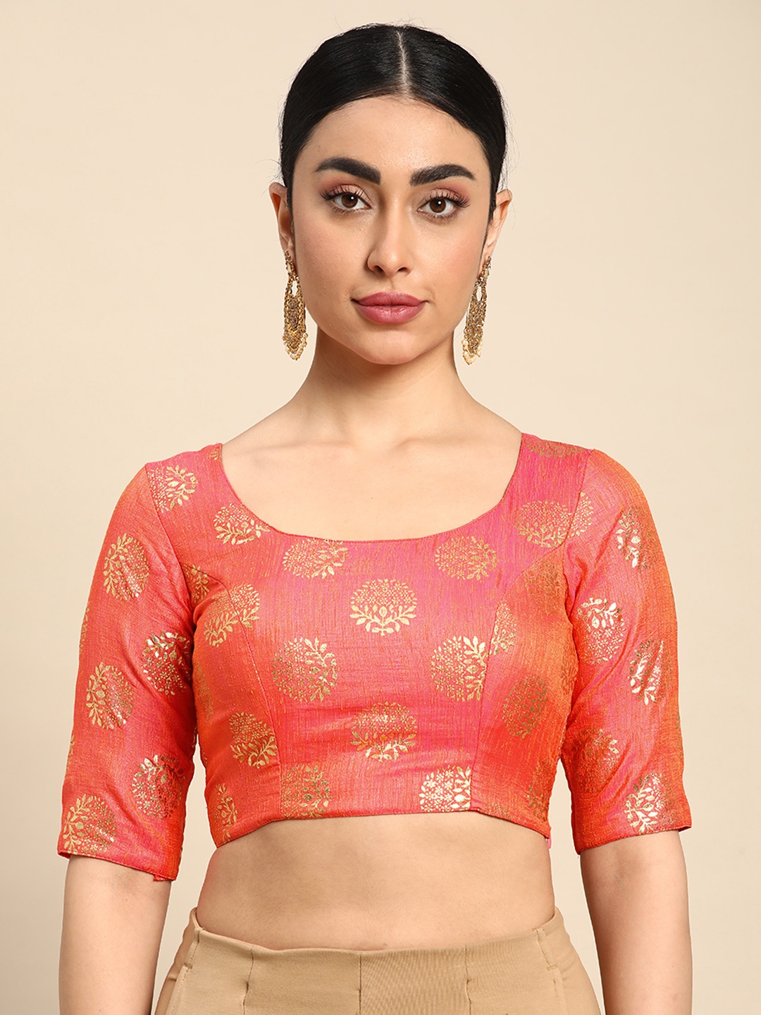 

Ethnovog Woven Design Zari Saree Blouse, Pink