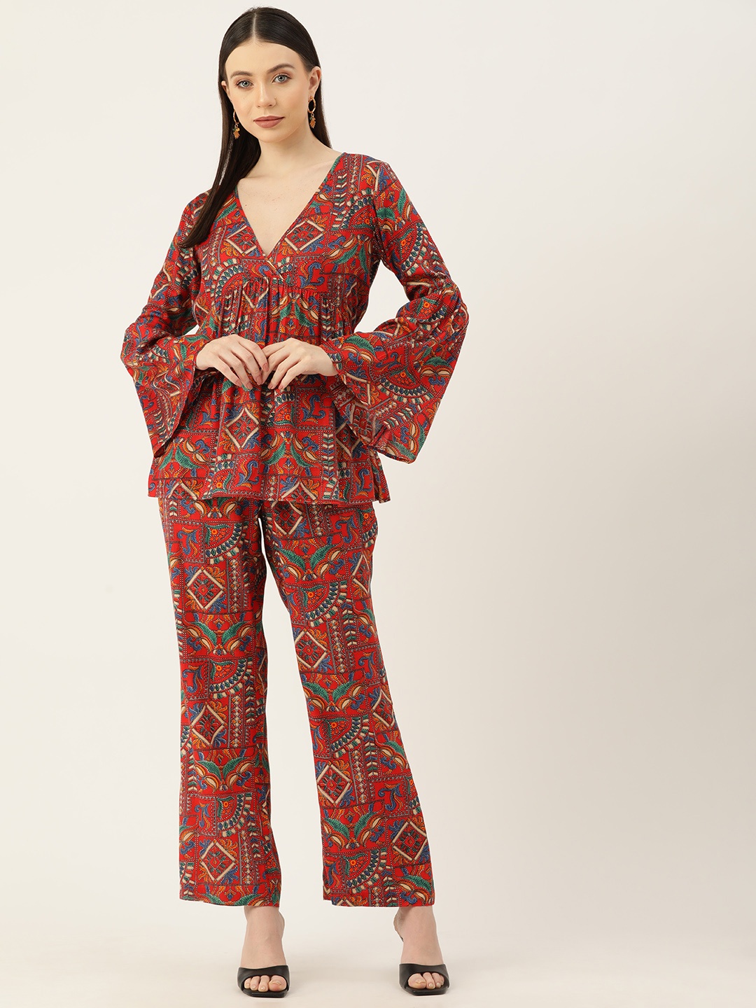 

InWeave Women Printed Top with Trousers, Maroon