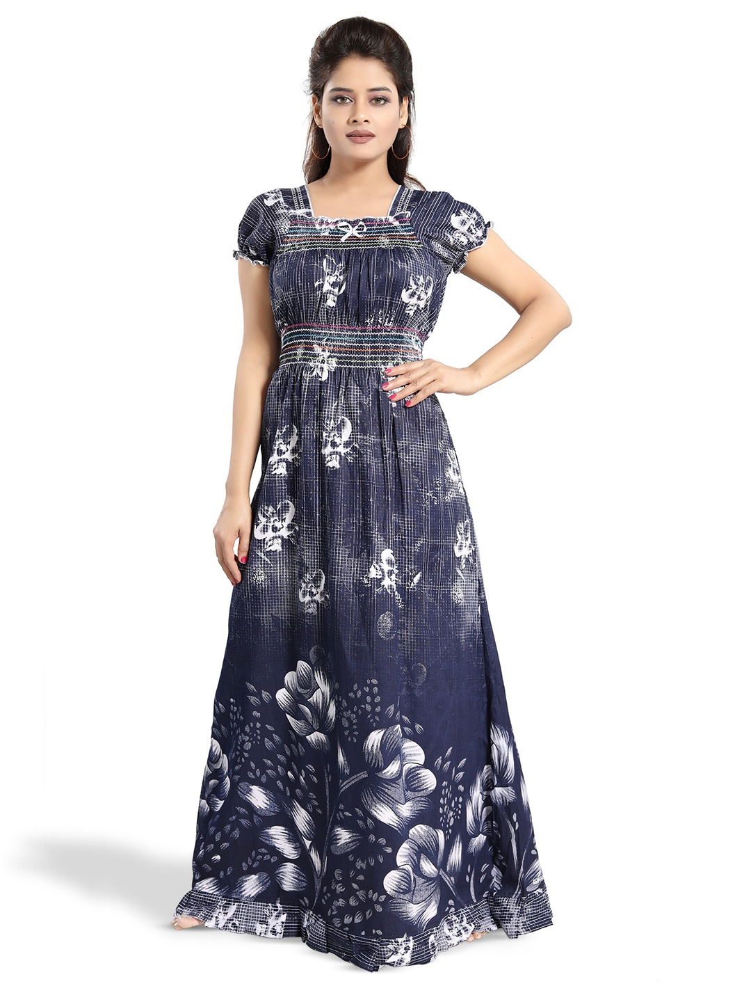 

Inner Beats Floral Printed Maxi Nightdress, Blue