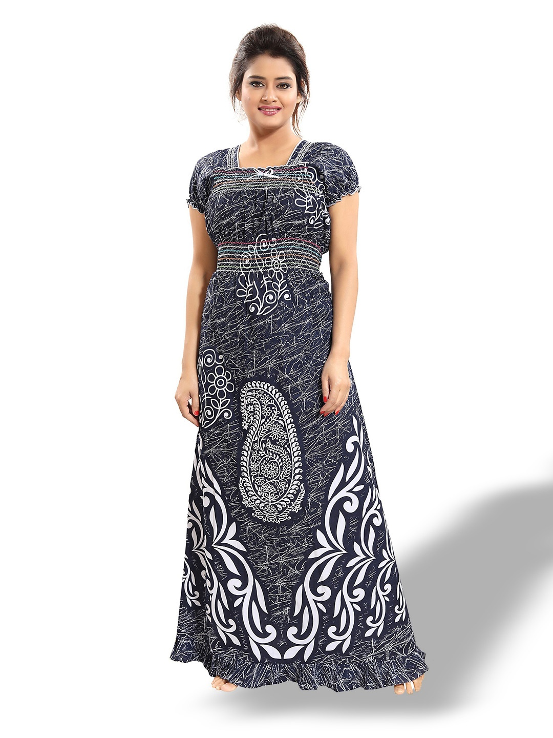 

Inner Beats Ethnic Motifs Printed Maxi Nightdress, Black