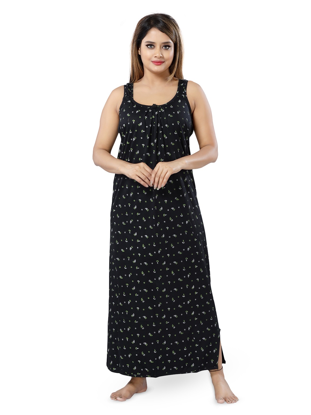 

Inner Beats Floral Printed Maxi Nightdress, Black