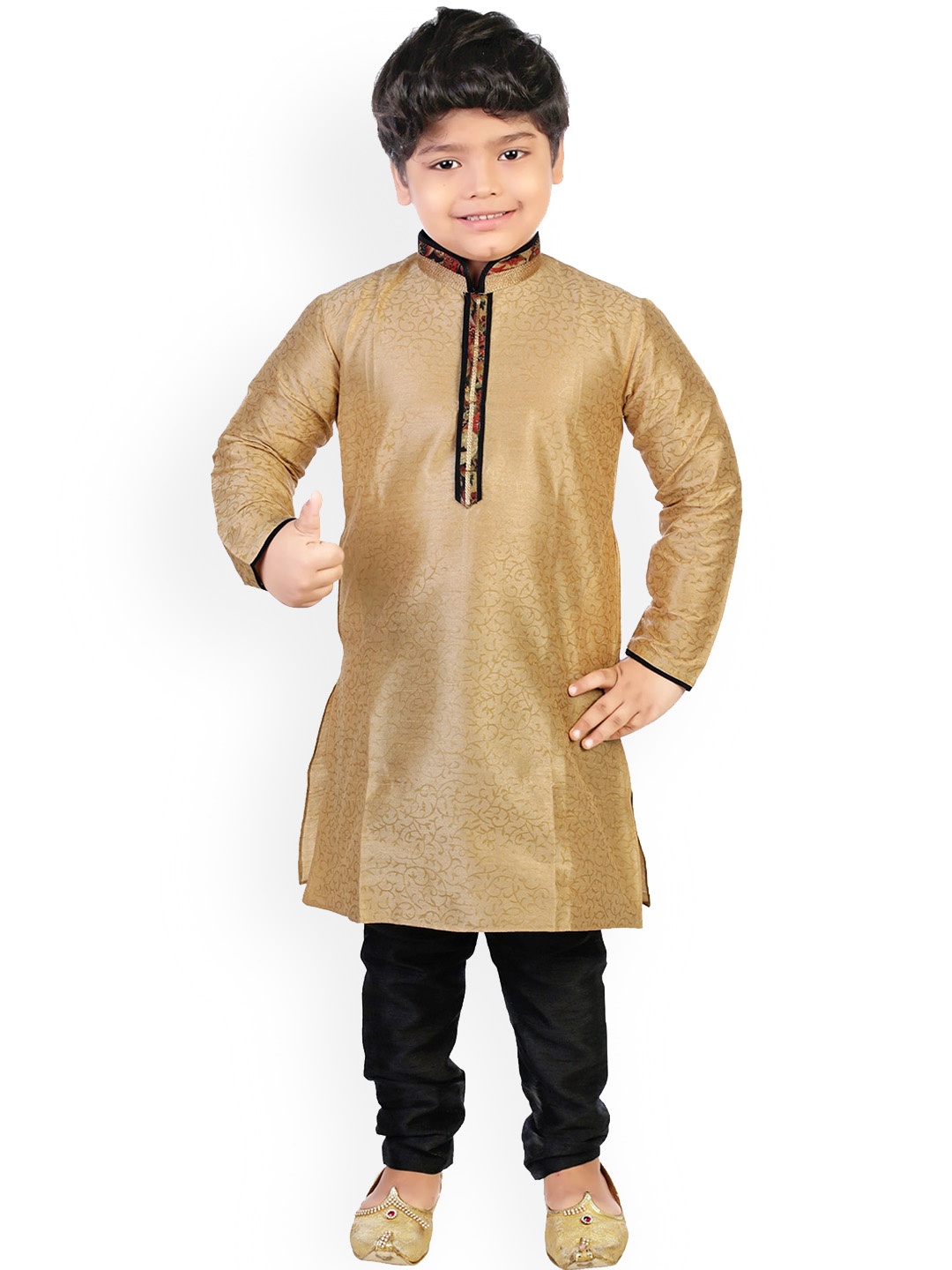 

CELEBRITY CLUB Boys Self-Design Silk Sherwani Set, Cream