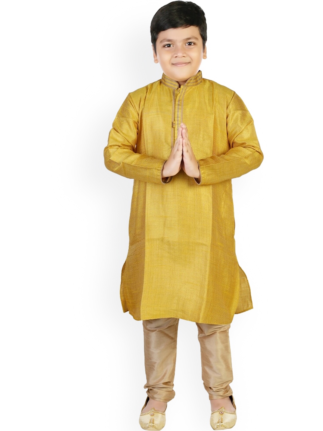 

CELEBRITY CLUB Boys Self-Design Sherwani Set, Mustard