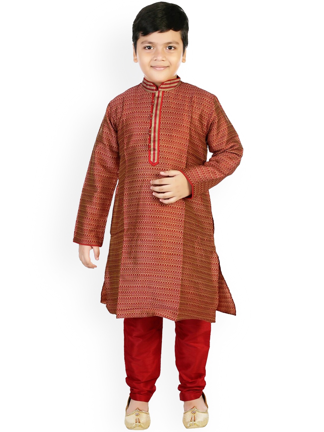 

CELEBRITY CLUB Boys Ethnic Motifs Printed Mandarin Collar Regular Kurta With Churidar, Red