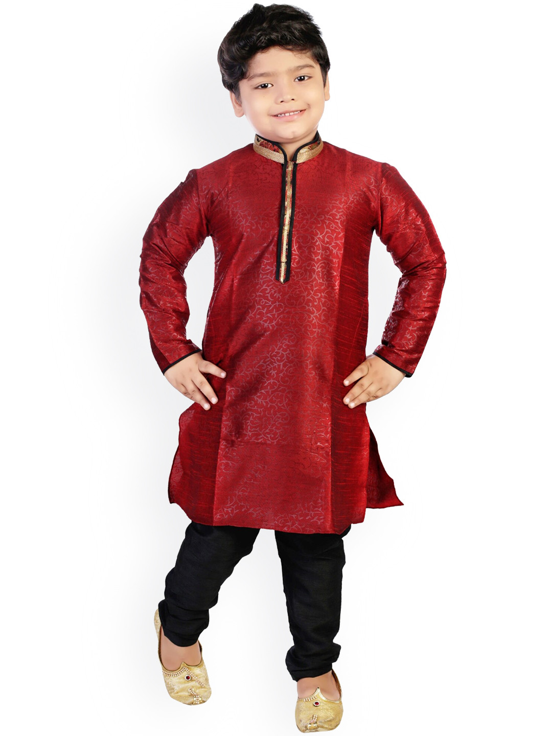 

CELEBRITY CLUB Boys Woven Design Silk Sherwani Set, Maroon