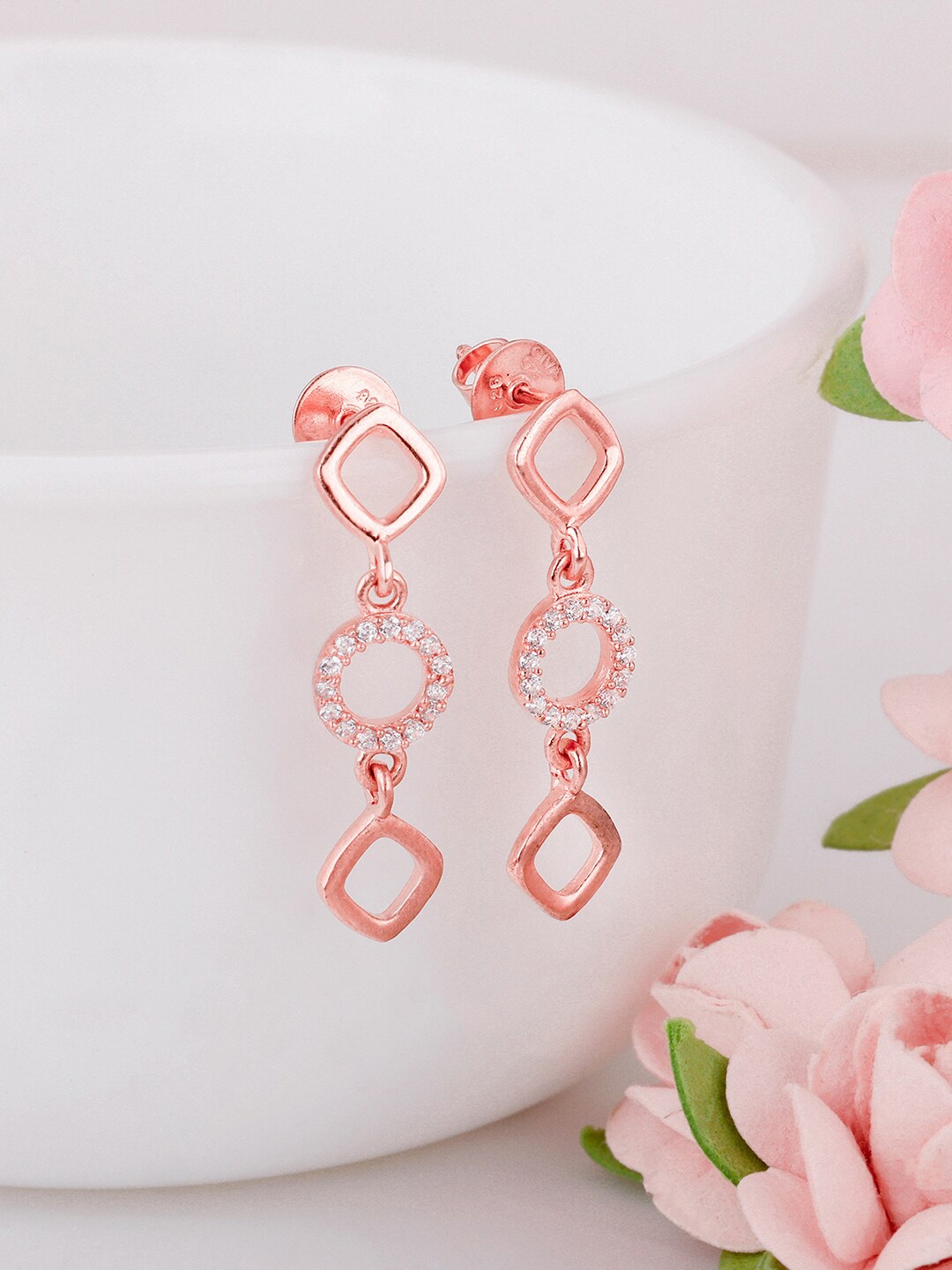 

GIVA 925 Sterling Silver Rose Gold Plated Cubic Zirconia Studded Drop Earrings
