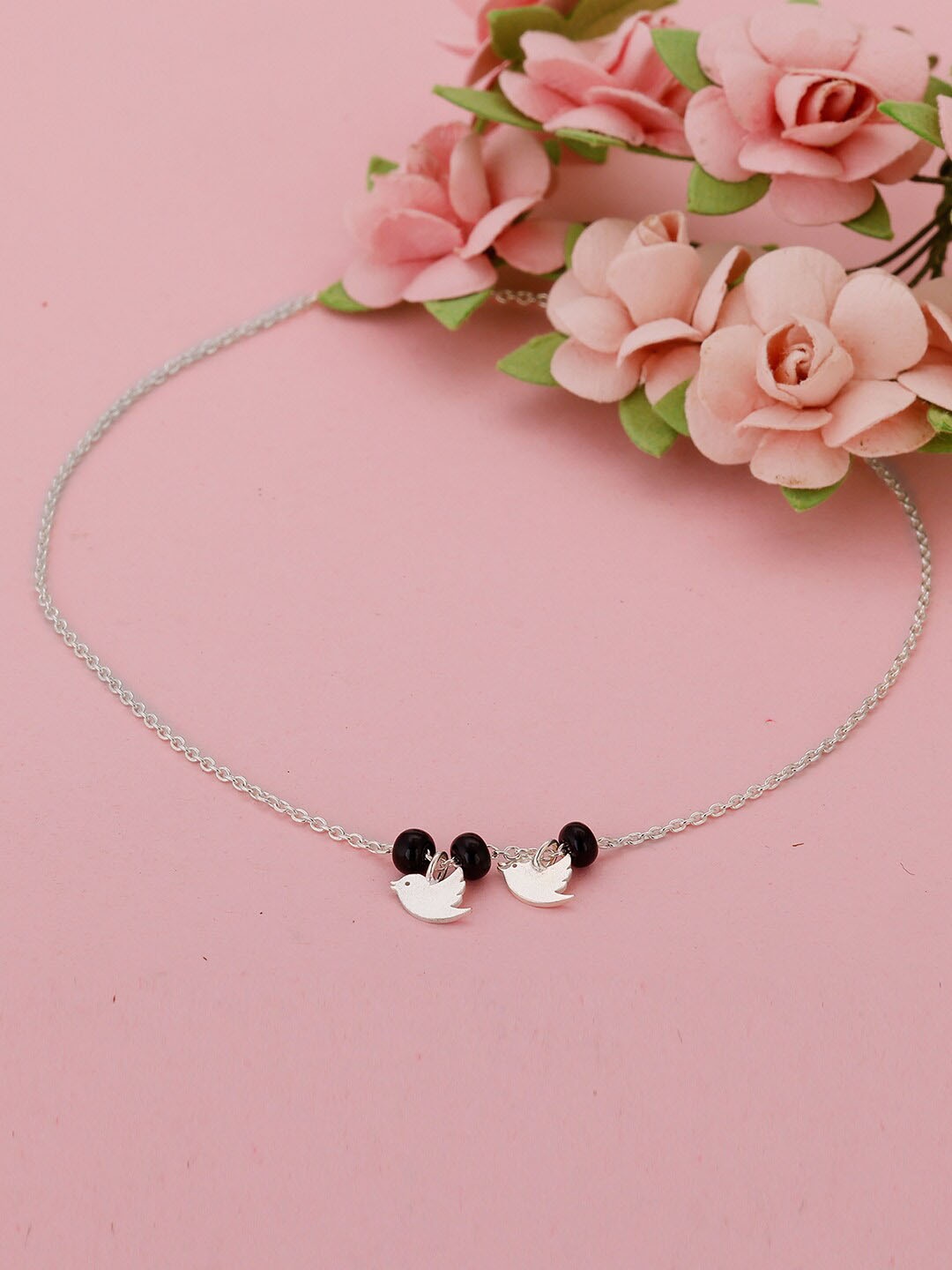 

GIVA 925 Sterling Silver Rhodium-Plated Beaded Lovely Birds Charm Anklet