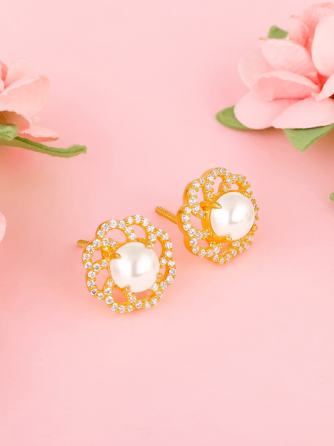 

GIVA 925 Sterling Silver Gold Plated Cubic Zirconia Studded Studs Earrings