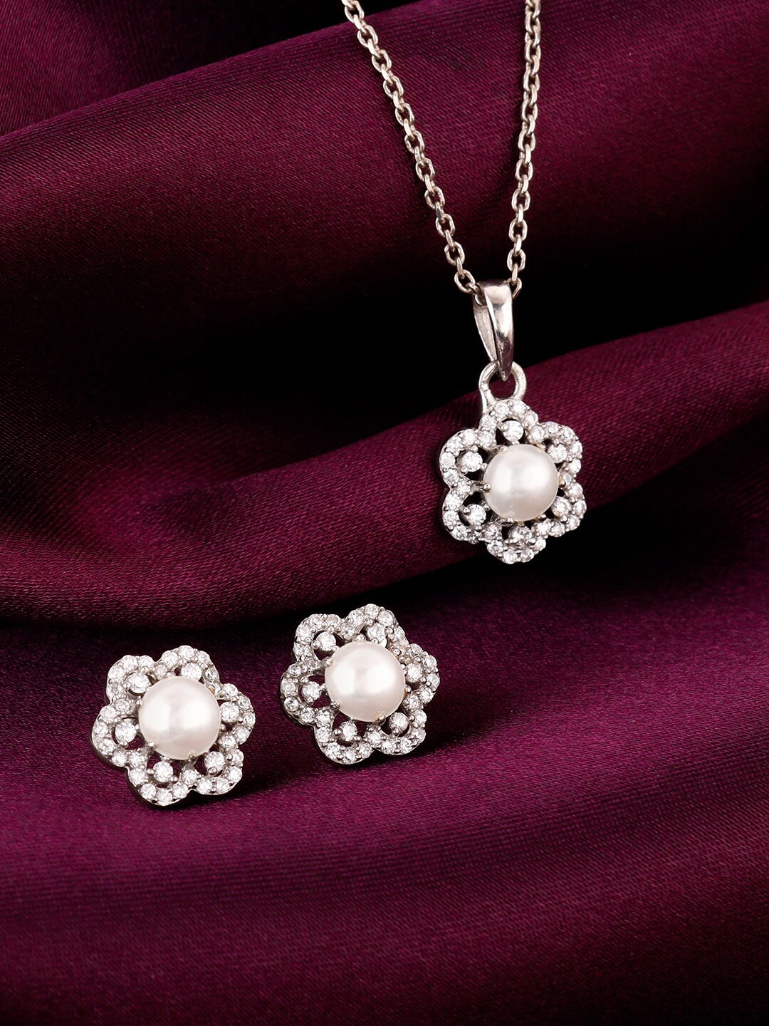 

GIVA 92.5 Sterling Silver Rhodium-Plated CZ-Studded Jewellery Set