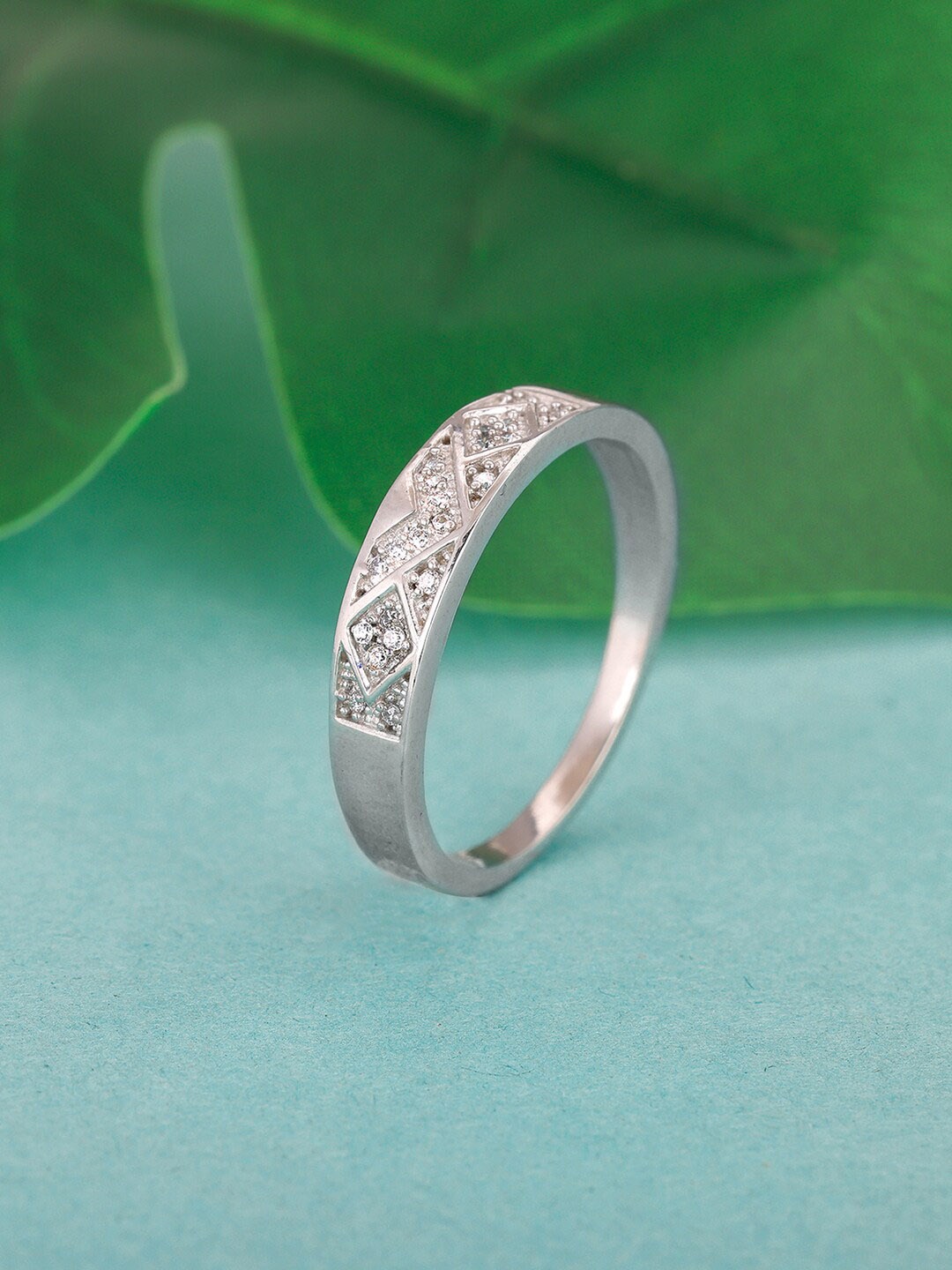 

GIVA Men 925 Sterling Silver Rhodium-Plated CZ-Studded Finger Ring