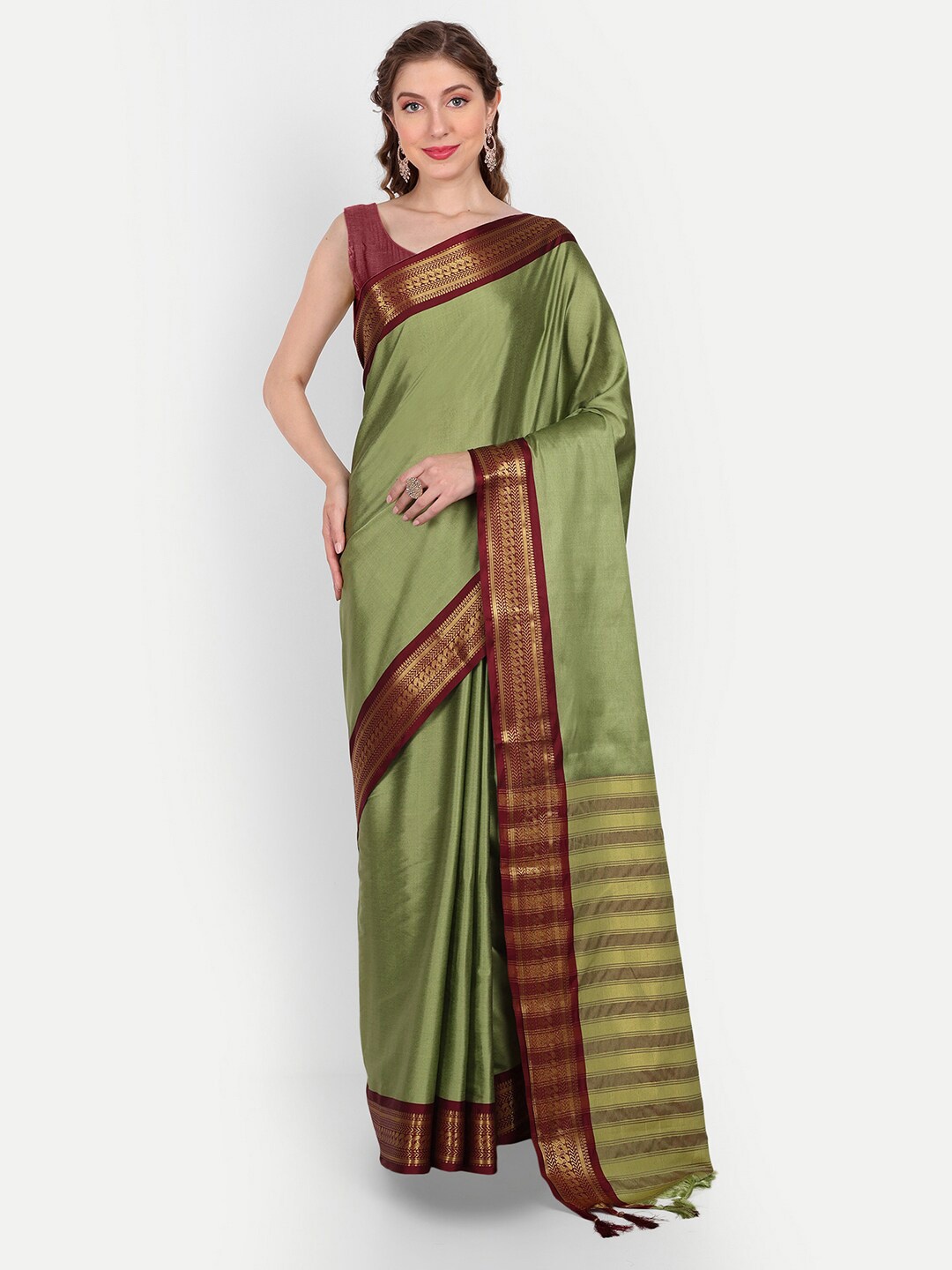 

Paramparik Textile Zari Silk Cotton Banarasi Saree, Green