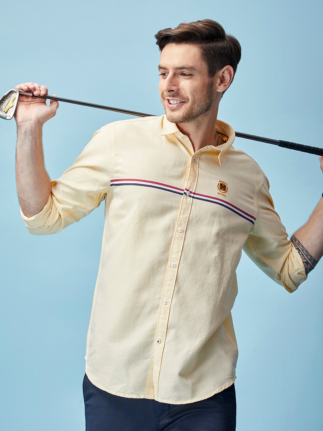 

MOZZO Men Yellow Classic Slim Fit Opaque Casual Shirt