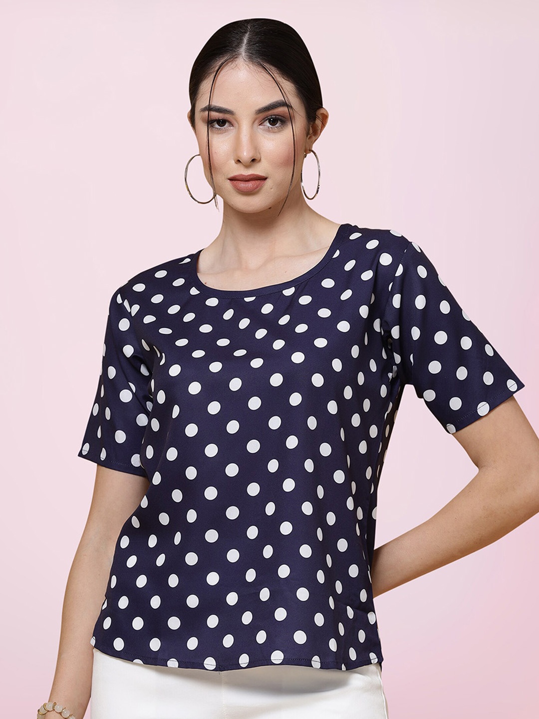 

BAESD Polka Dot Print Crepe Top, Navy blue