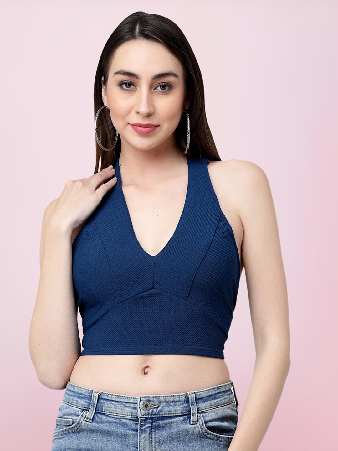 

BAESD Halter Neck Crop Top, Blue