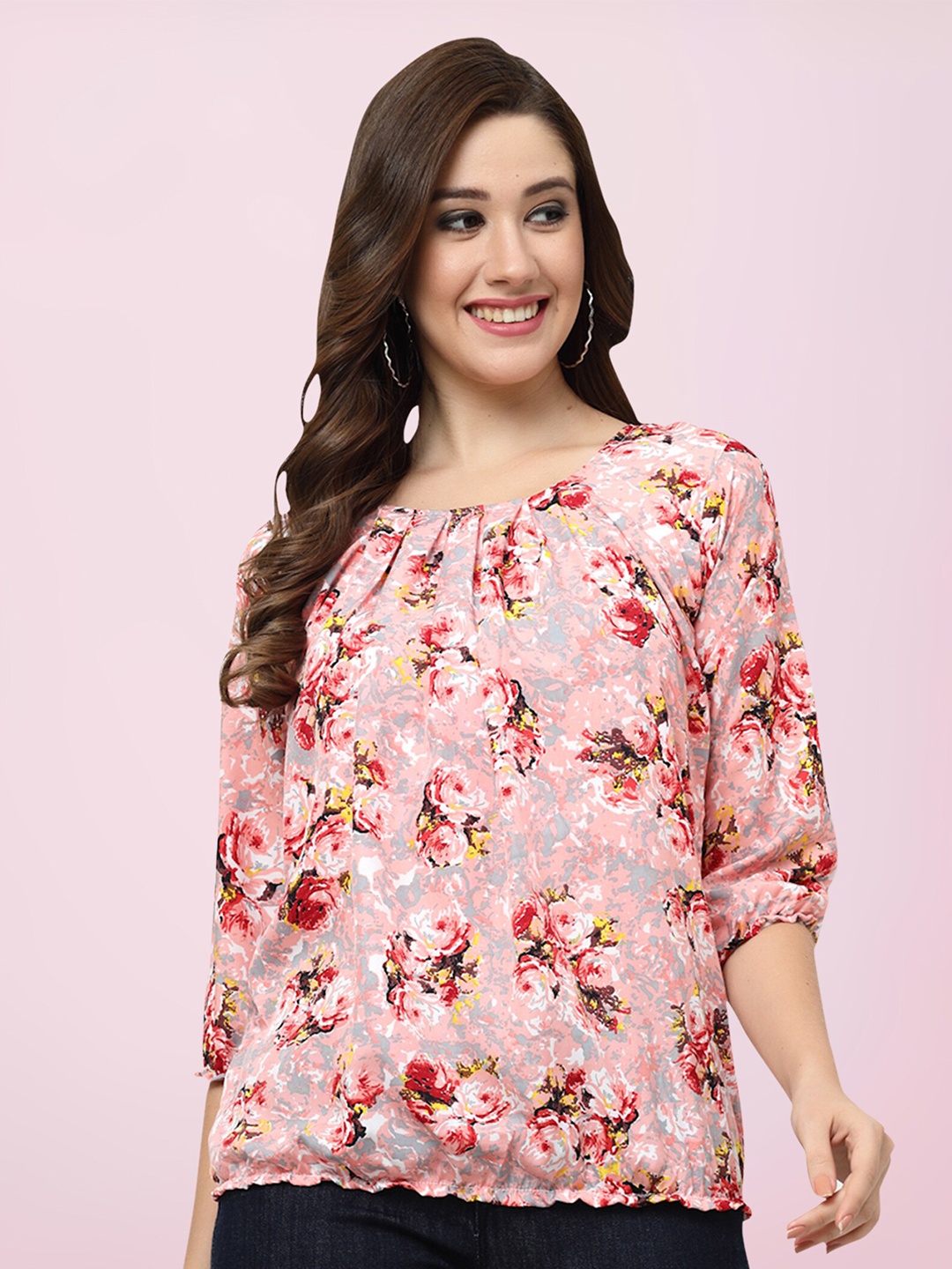 

BAESD Floral Printed A-Line Top, Peach