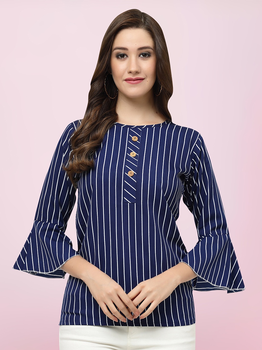 

BAESD Striped Bell Sleeves Top, Navy blue