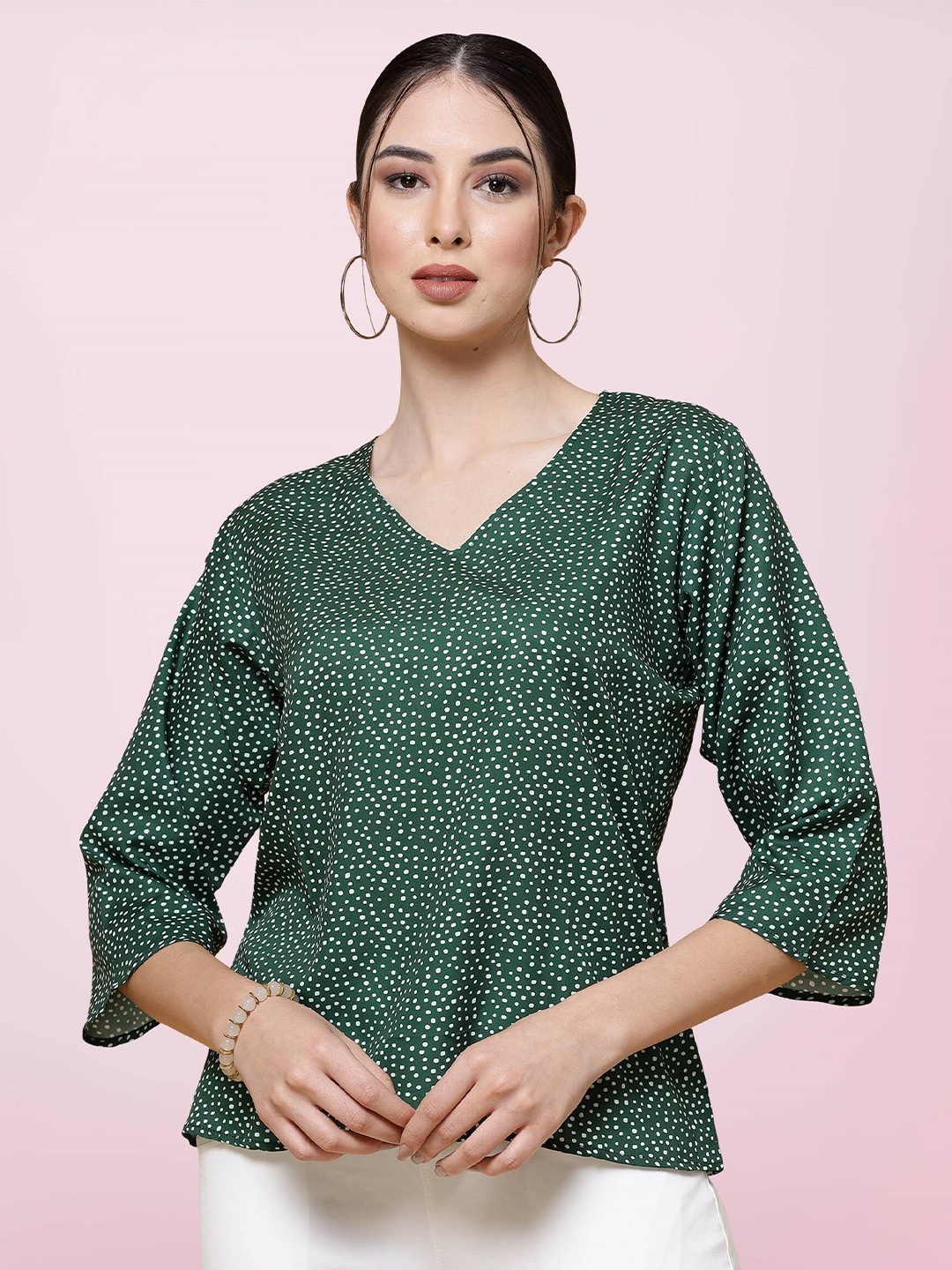 

BAESD Geometric Printed V-Neck Crepe Top, Green