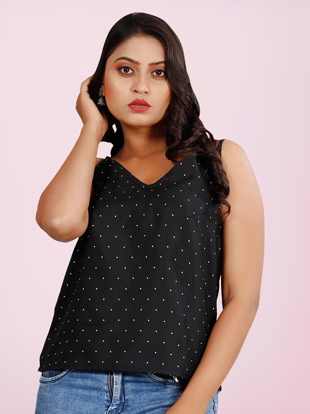 

BAESD Polka Dot Printed Top, Black