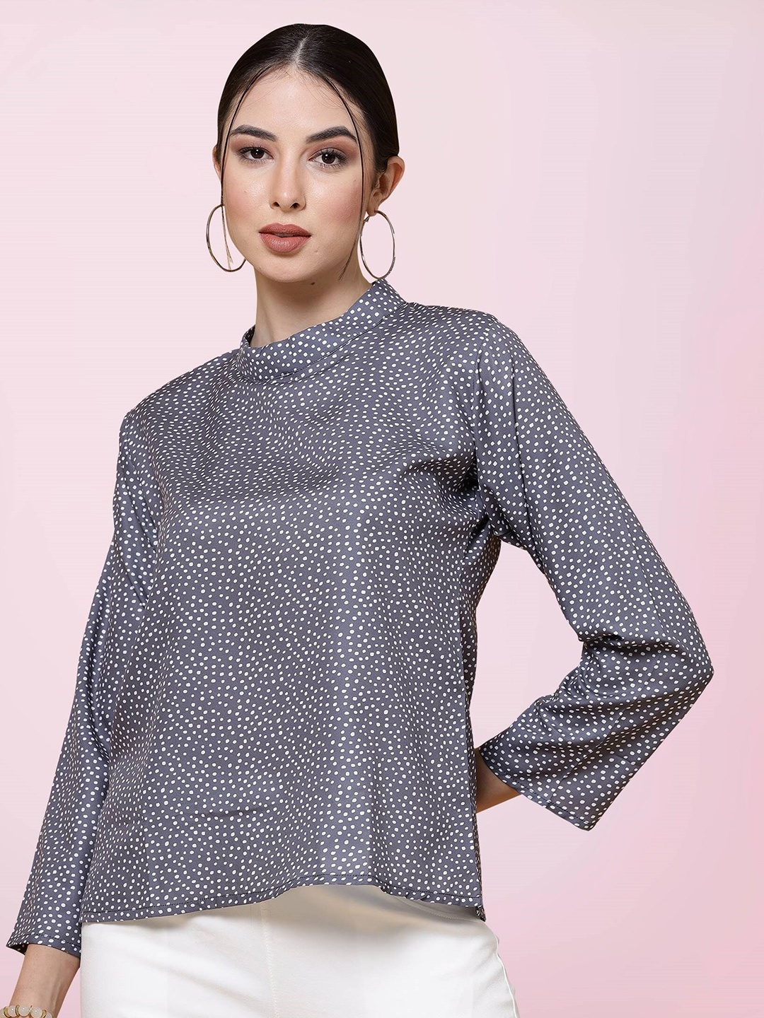 

BAESD Polka Dots Printed Crepe Top, Grey