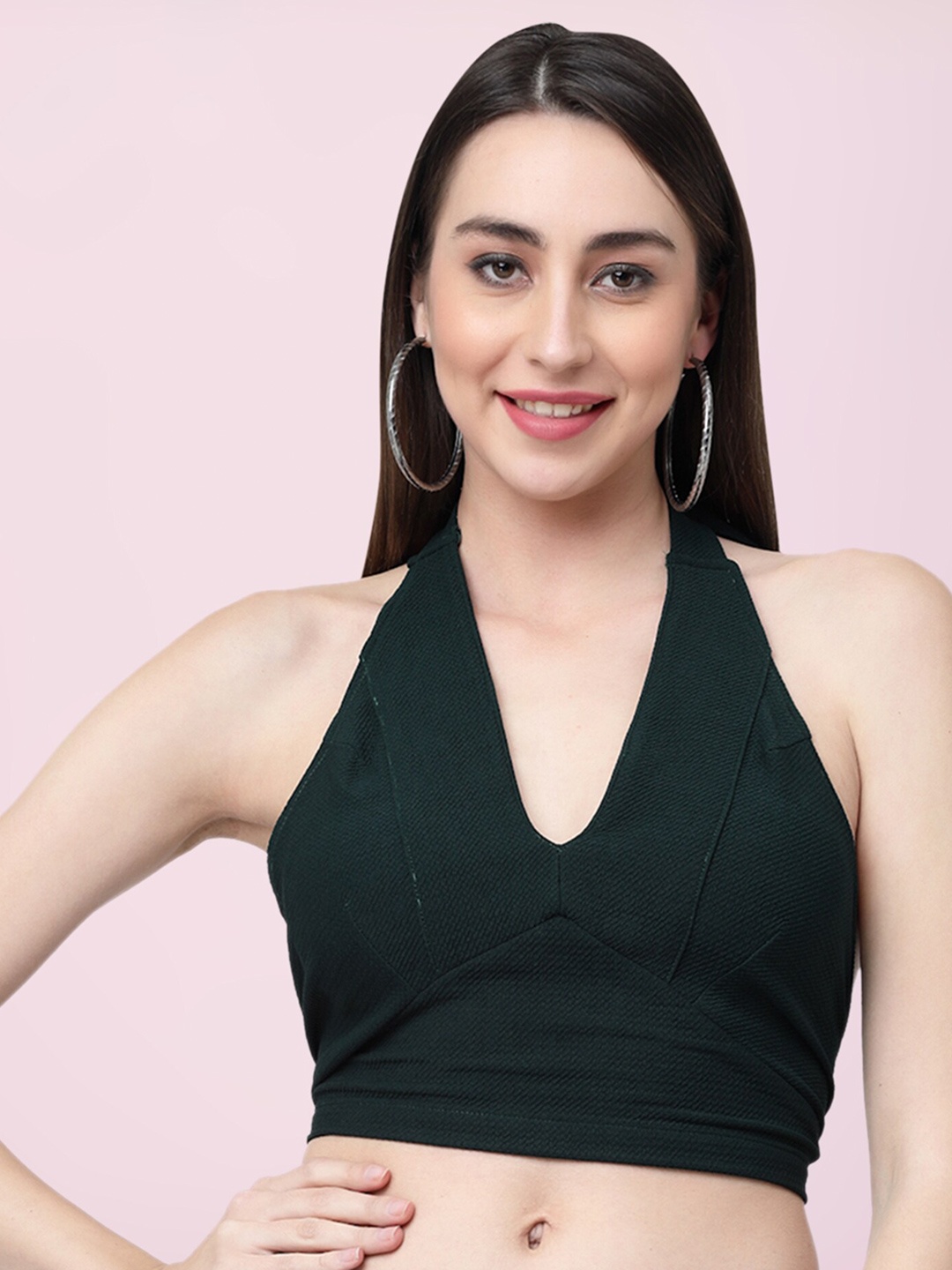 

BAESD Halter Neck Styled Back Crop Top, Green