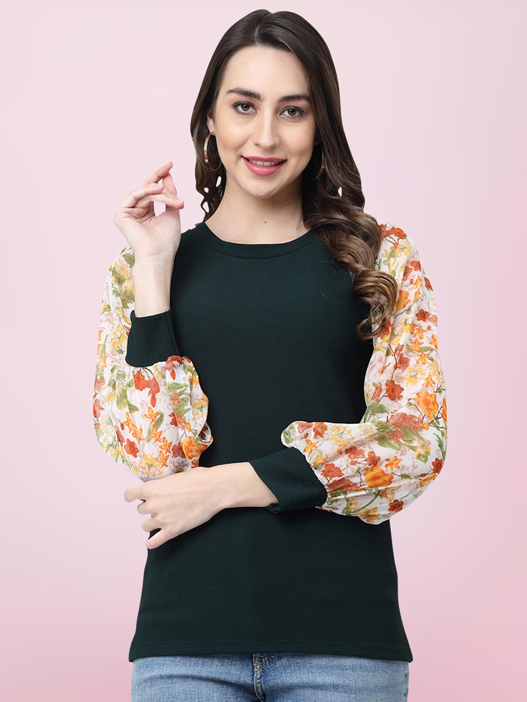 

BAESD Floral Print Top, Green