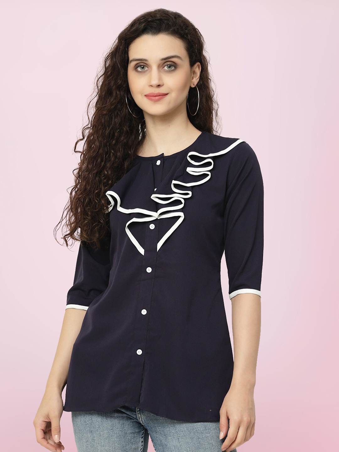 

BAESD Ruffled Shirt Style Top, Black