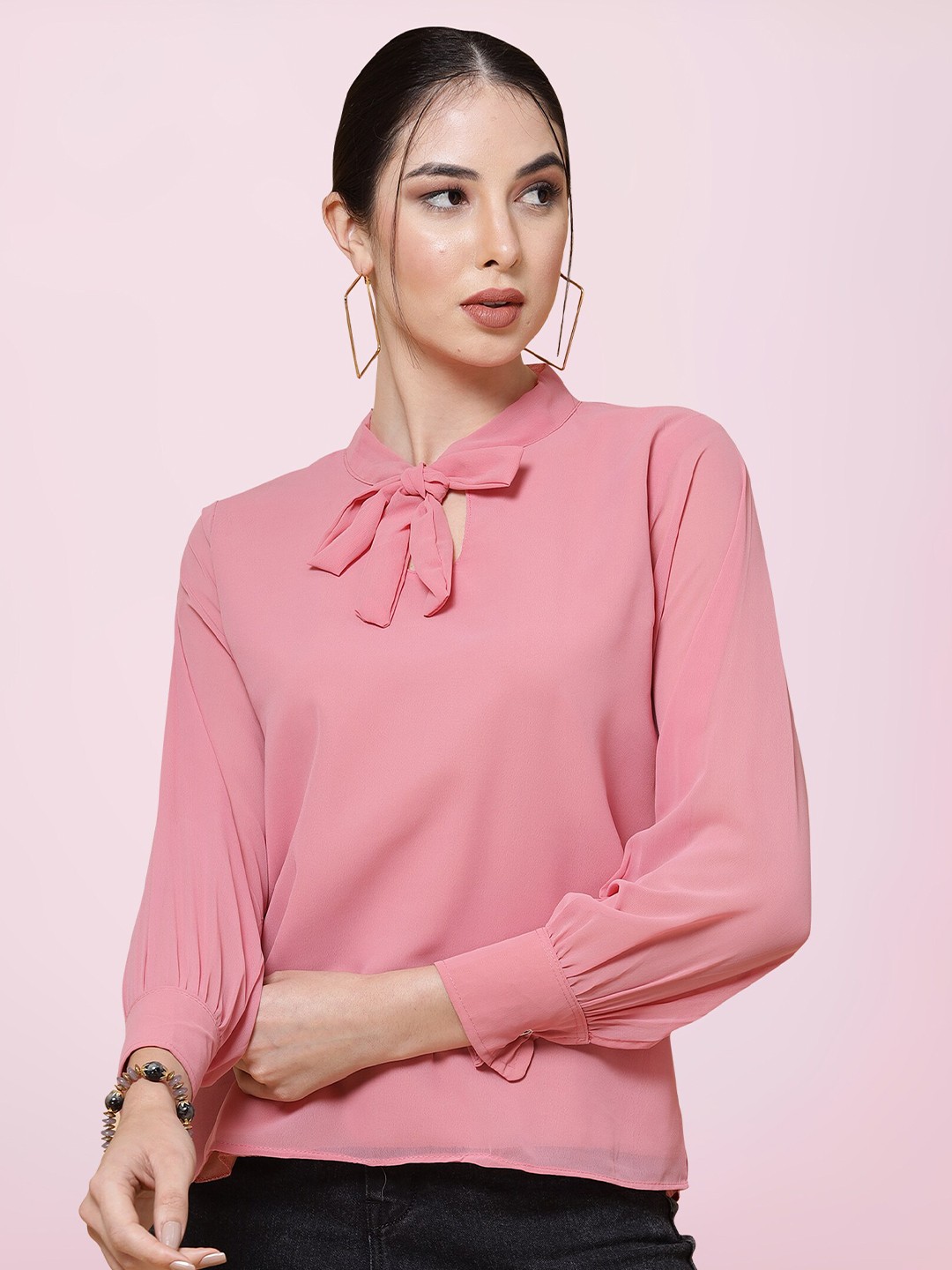 

BAESD Tie-Up Neck Georgette Top, Pink