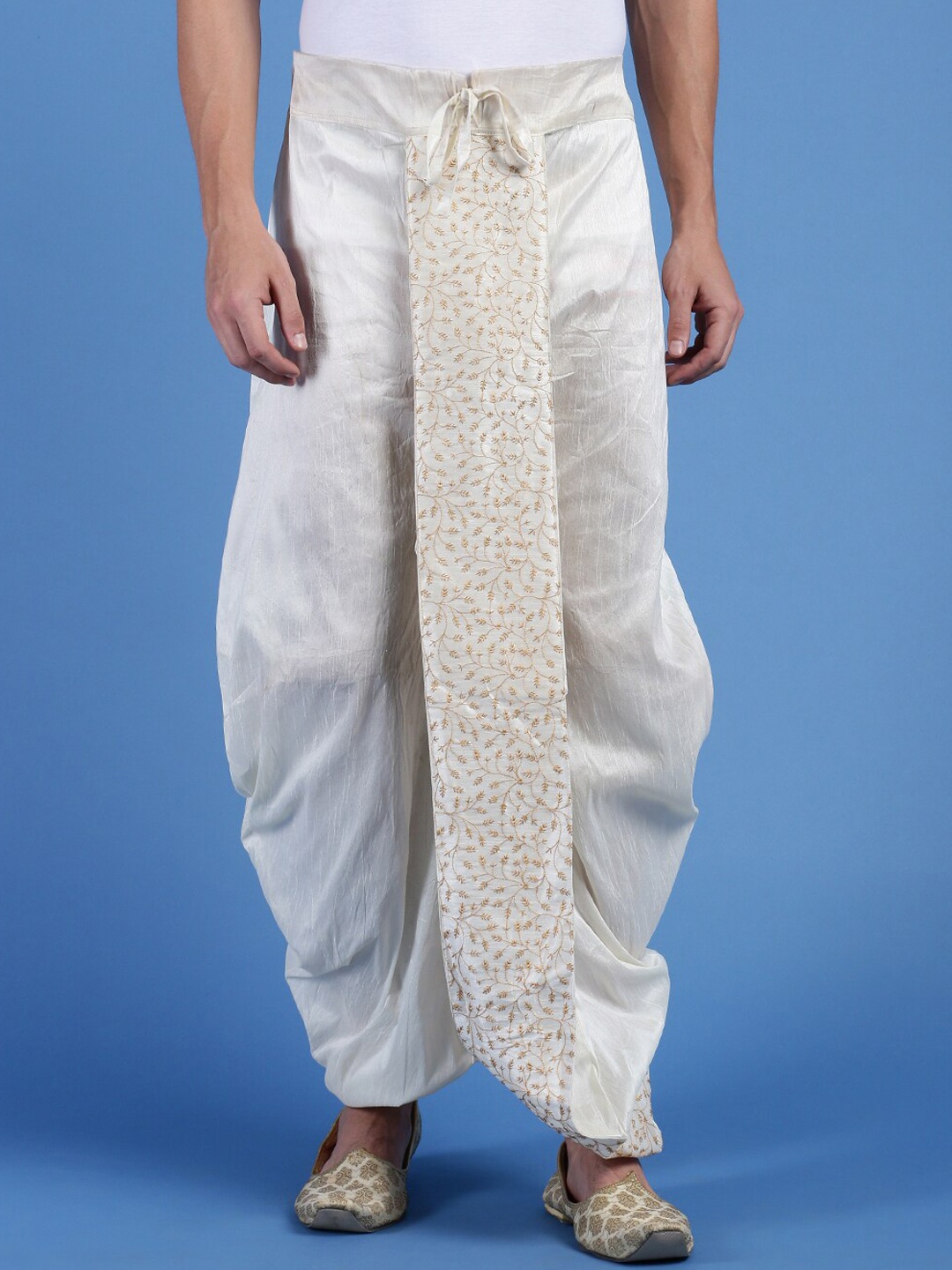 

Sanwara Embroidered Art Silk Dhoti, Cream