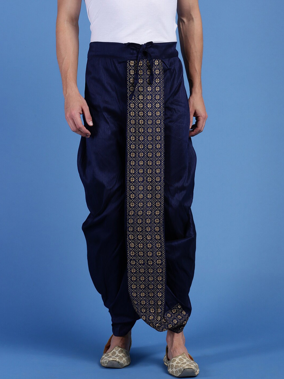 

Sanwara Embroidered Art Silk Dhoti, Blue