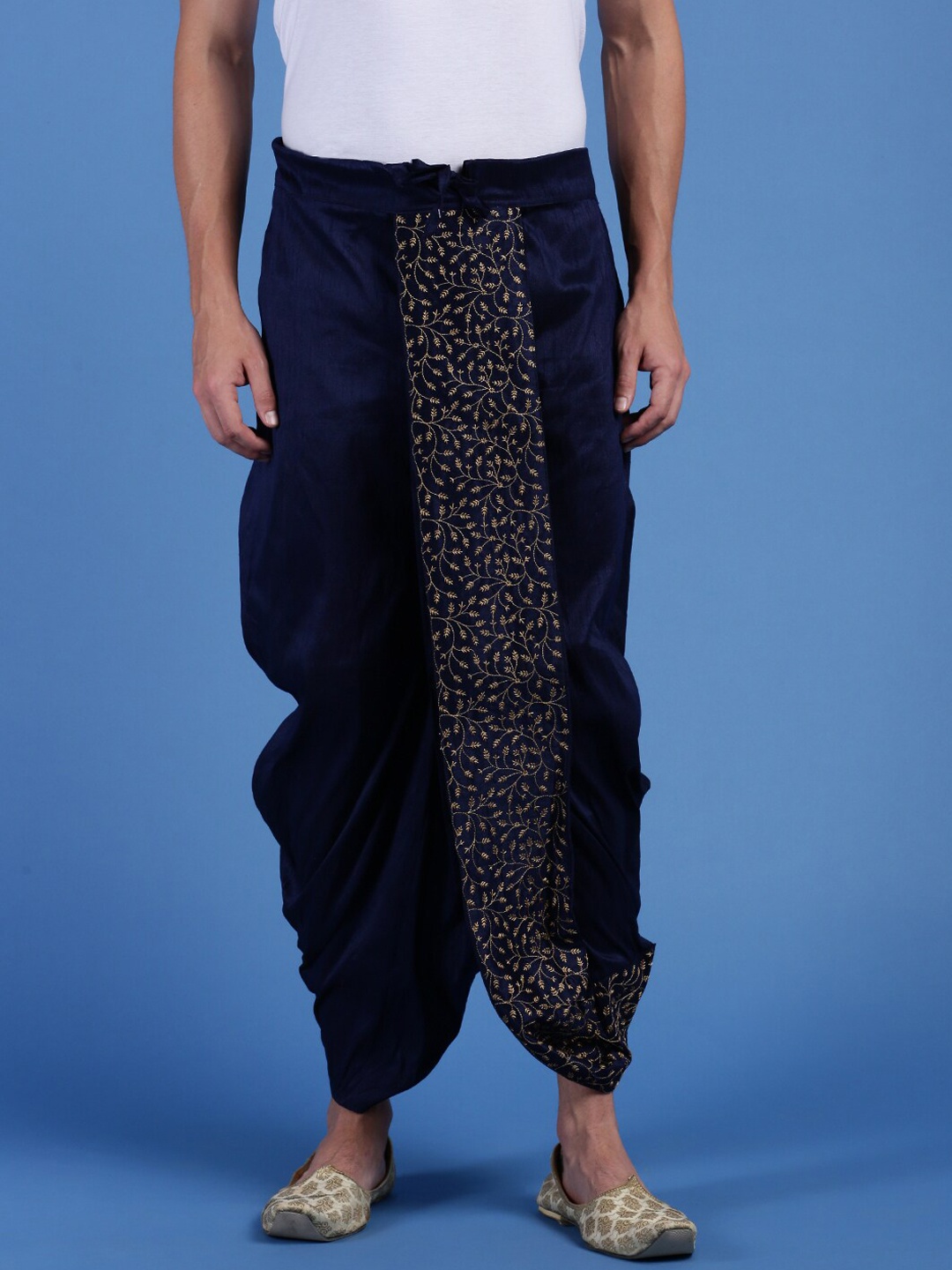 

Sanwara Embroidered Art Silk Dhoti Pants, Navy blue