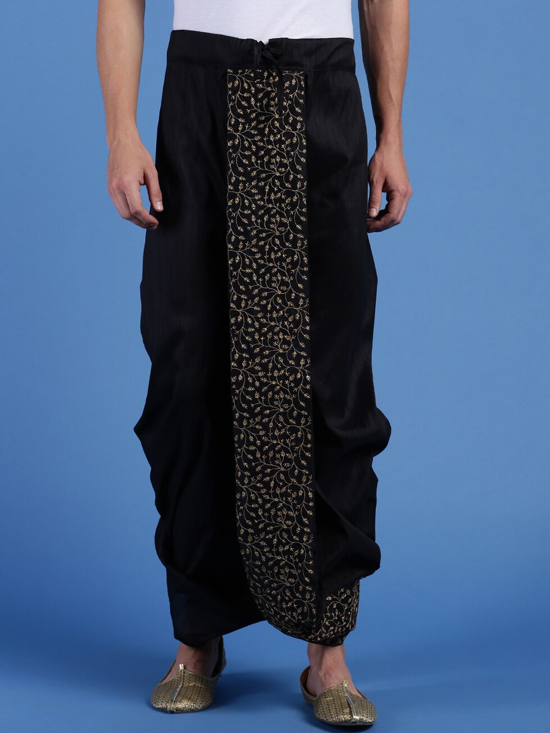 

Sanwara Embroidered Art Silk Dhoti Pants, Black