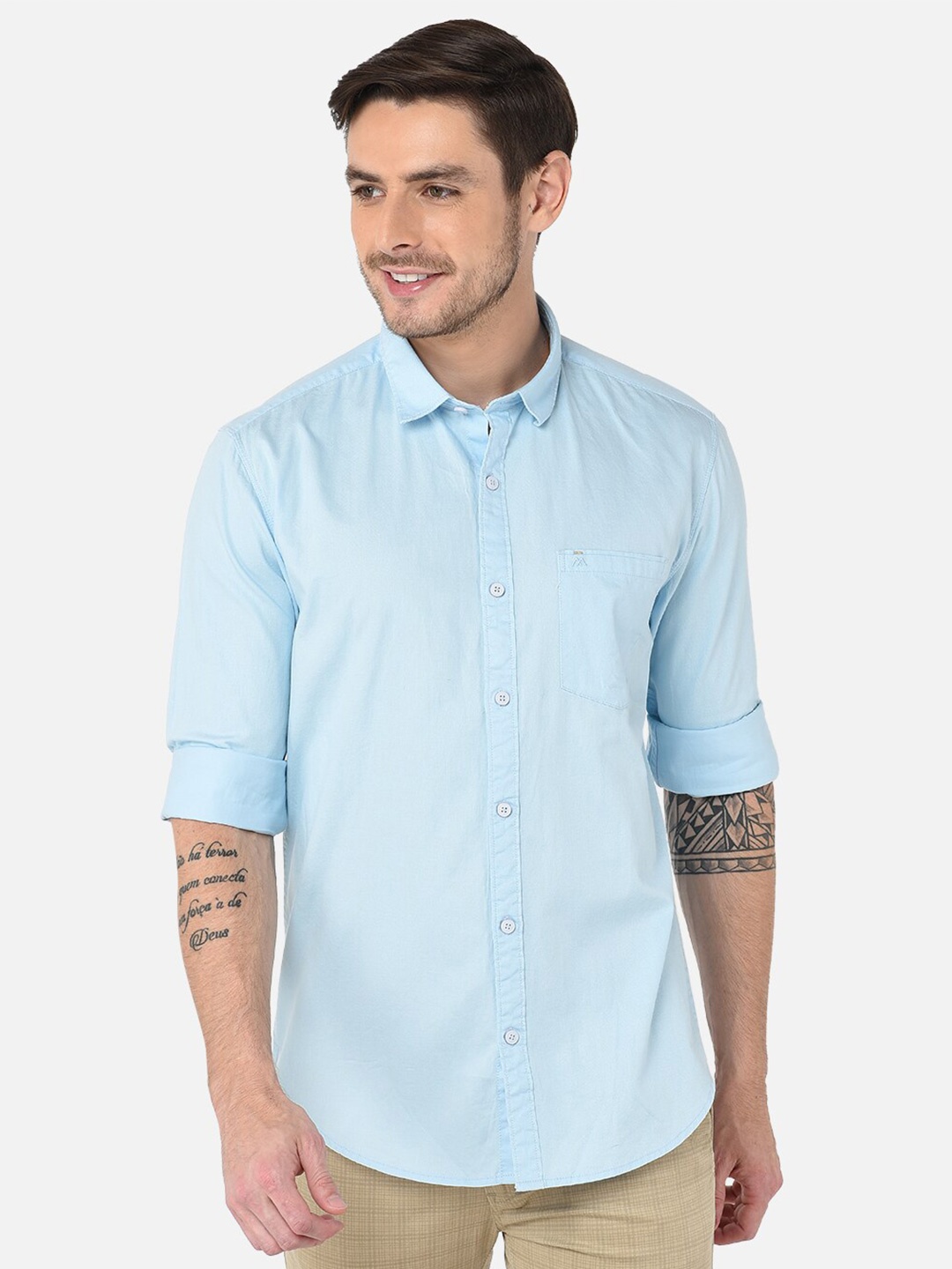

MOZZO Classic Slim Fit Cotton Casual Shirt, Blue